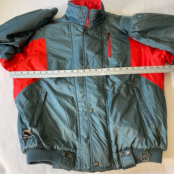 CAF Puffer Jacket Ski Team Gray Red Color Block Zip and Snap Button Front - Picture 4 of 14